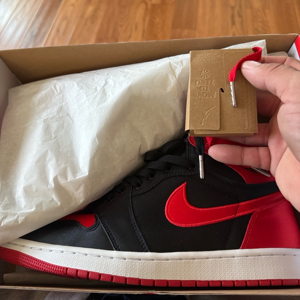 Nike Black & Red Satin Jordan 1’s - Picture 3 of 5